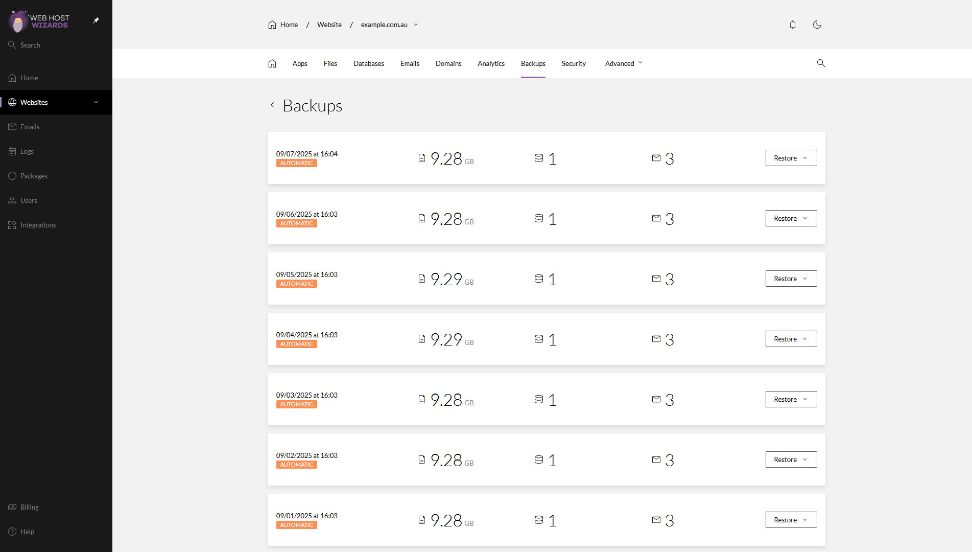 automatic wordpress backups