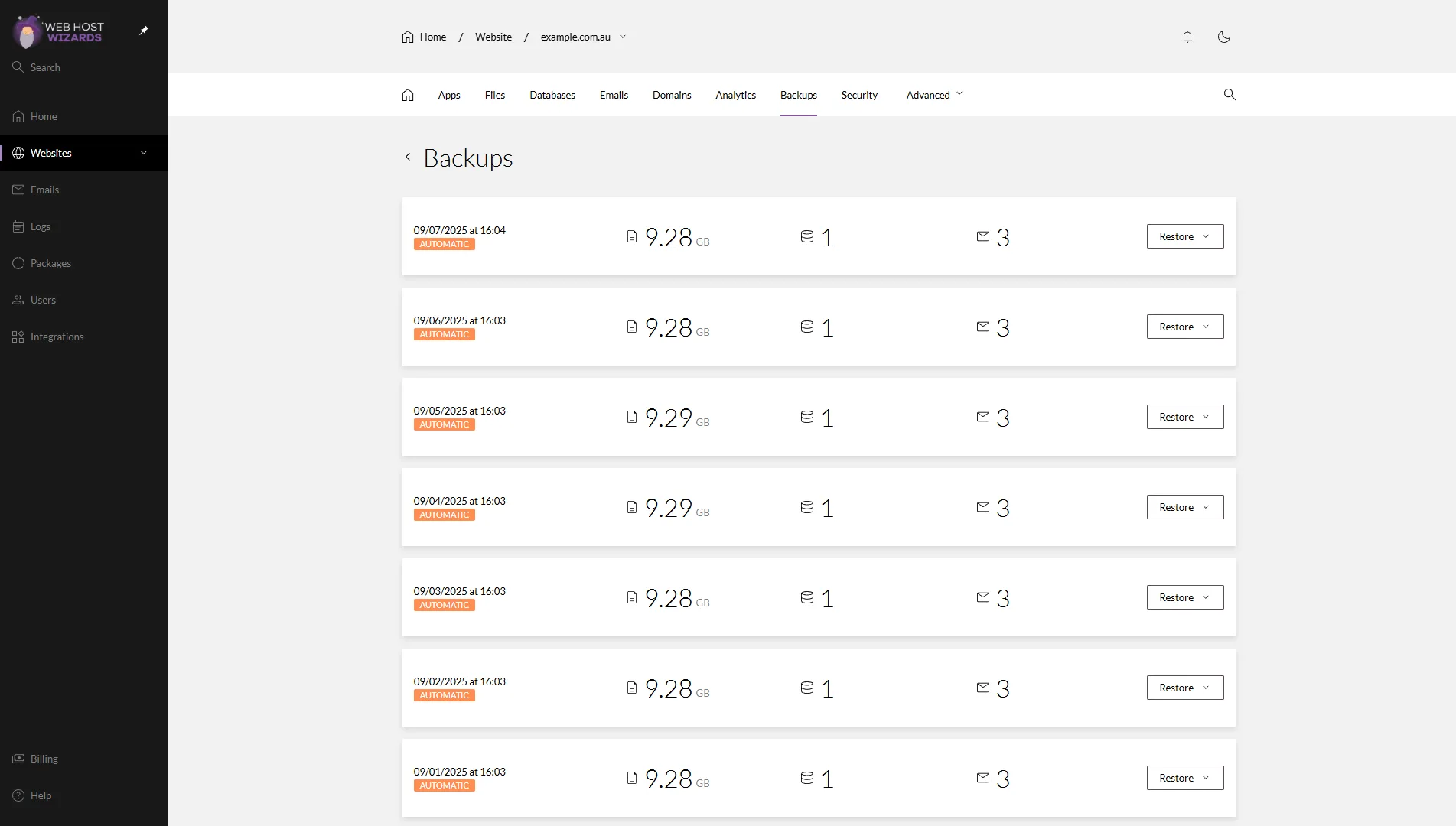 automatic wordpress backups